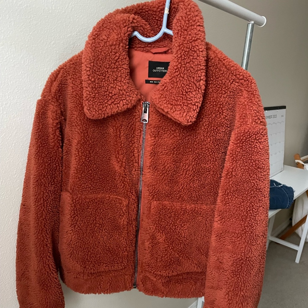 Urban Outfitters Teddy Coat in Rust Orange